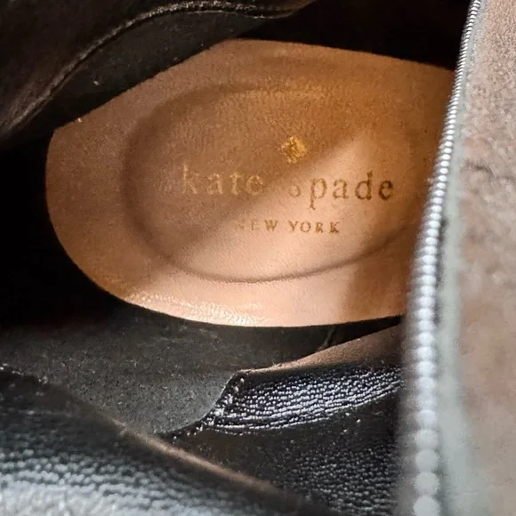 Kate Spade Black Leather Pearl Bow Block Heel Ankle Boots Patent Toe Size 10 - Picture 7 of 12